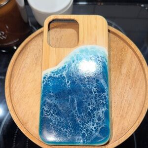 Natural Bamboo and Ocean Blue Phone Case 14 Pro Max